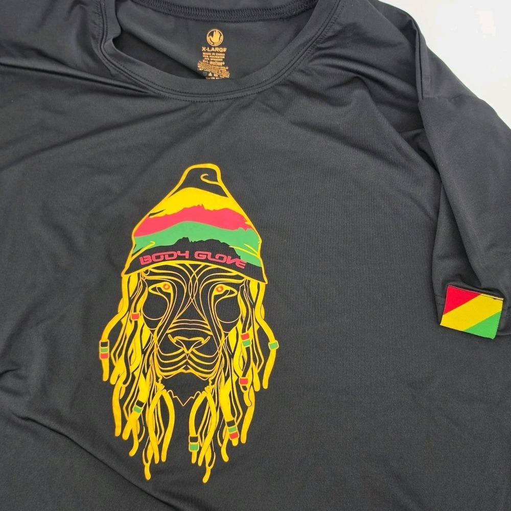 Body Glove Rasta Lion Graphic Dri-Motion Shirt XL Activewear Black